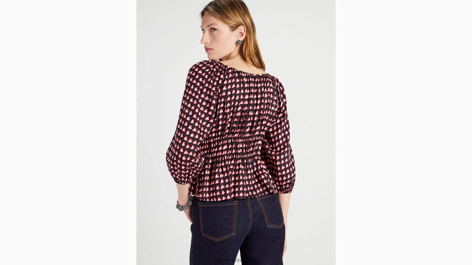 облекло Kate Spade горнище Riviera с дълъг ръкав с красиви сърца черно мулти Жени 2N00B890