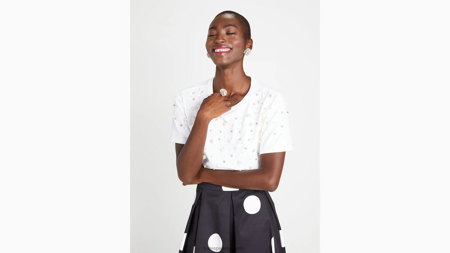 облекло Kate Spade тениска, украсена с перлени кристали прясно бяло Жени 2N00B776