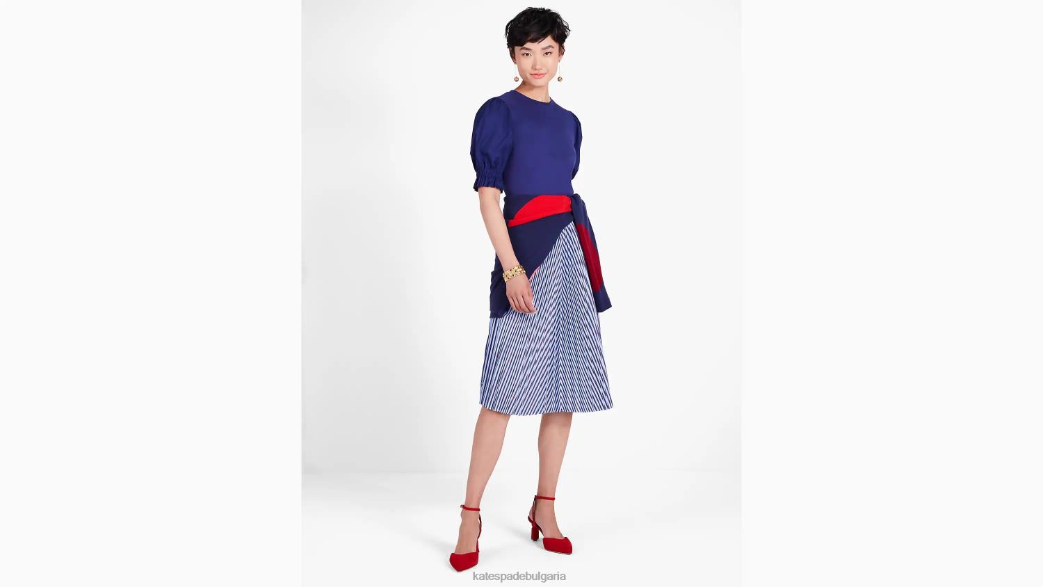 облекло Kate Spade тениска с буф ръкав от поплин френски флот Жени 2N00B900