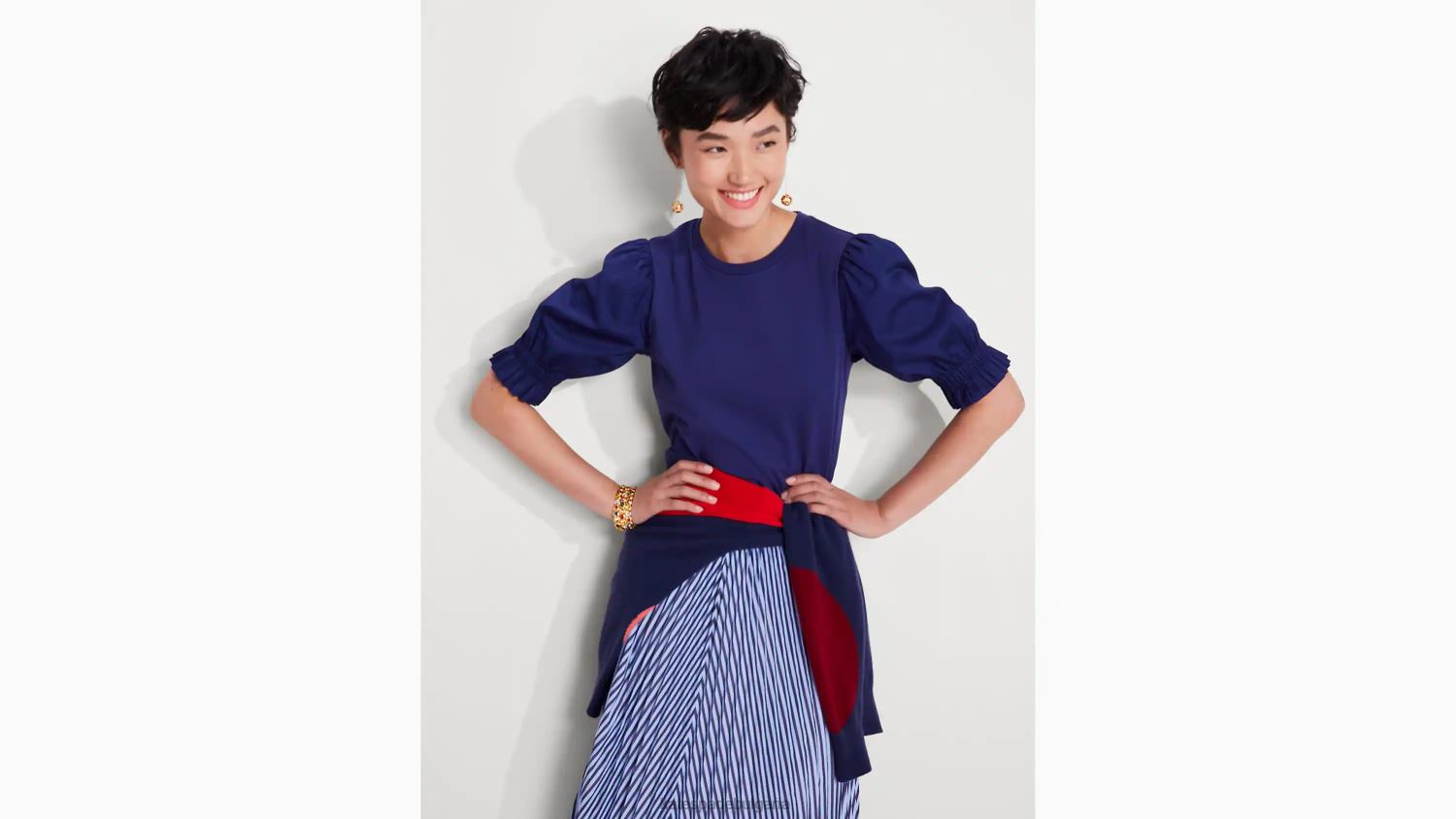 облекло Kate Spade тениска с буф ръкав от поплин френски флот Жени 2N00B900