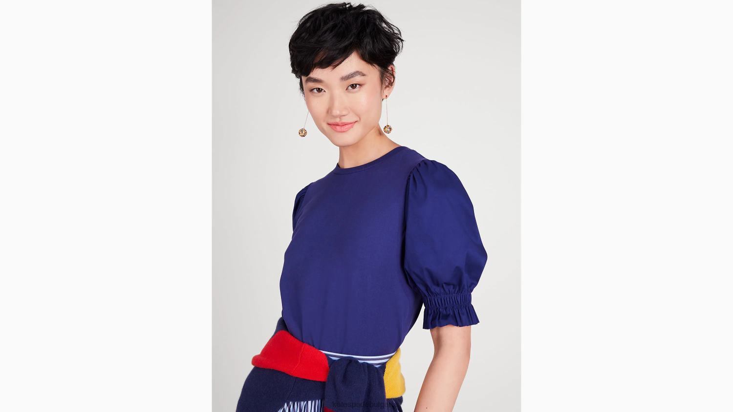 облекло Kate Spade тениска с буф ръкав от поплин френски флот Жени 2N00B900