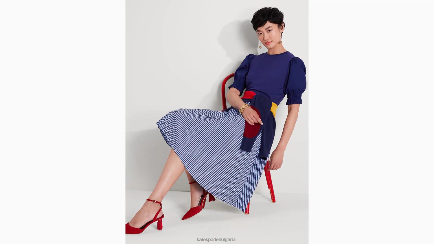 облекло Kate Spade тениска с буф ръкав от поплин френски флот Жени 2N00B900