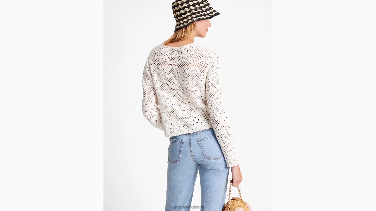 облекло Kate Spade плетена жилетка с деколте френски крем Жени 2N00B709