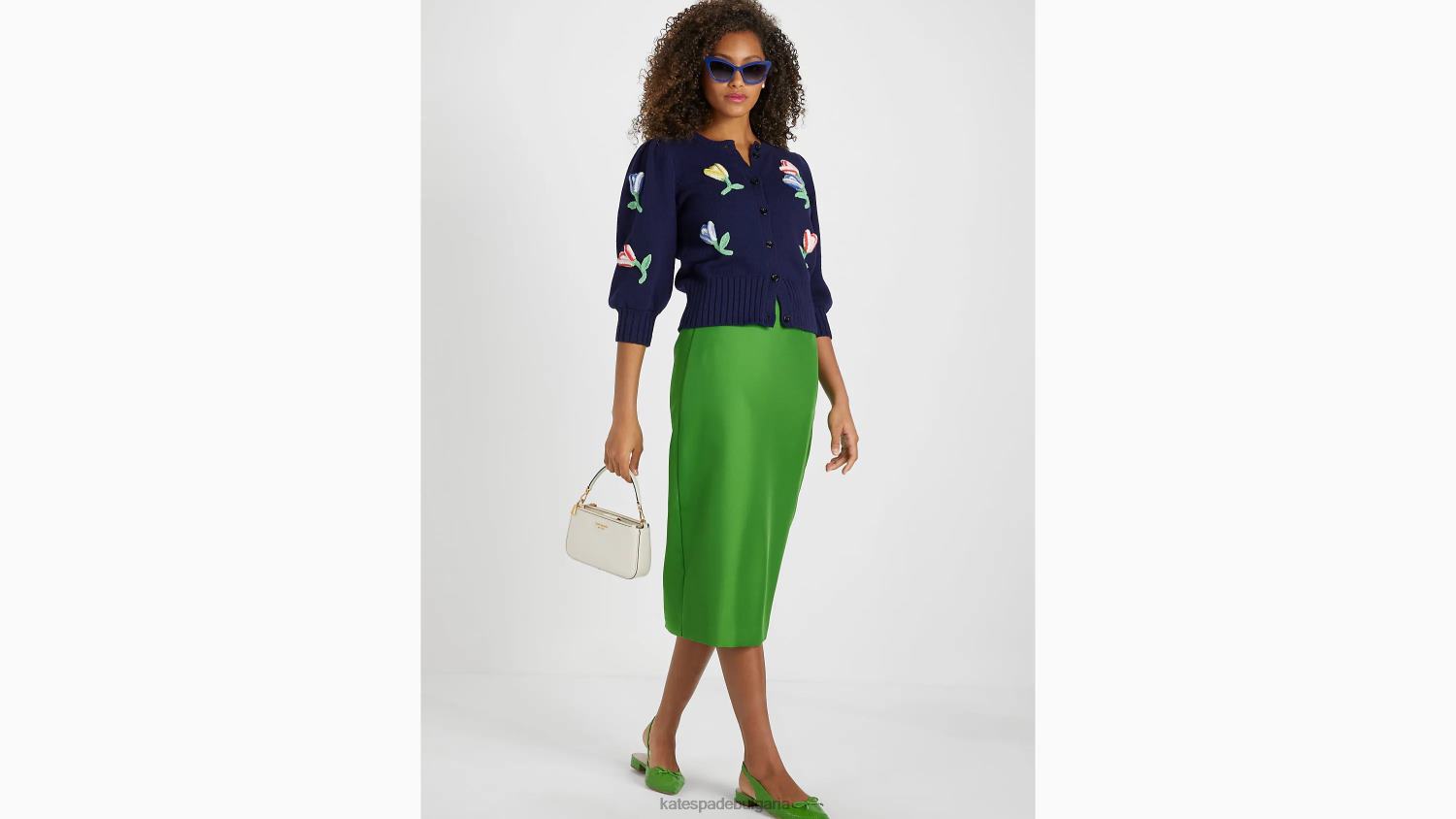 облекло Kate Spade плетена жилетка с цветя сако синьо Жени 2N00B768